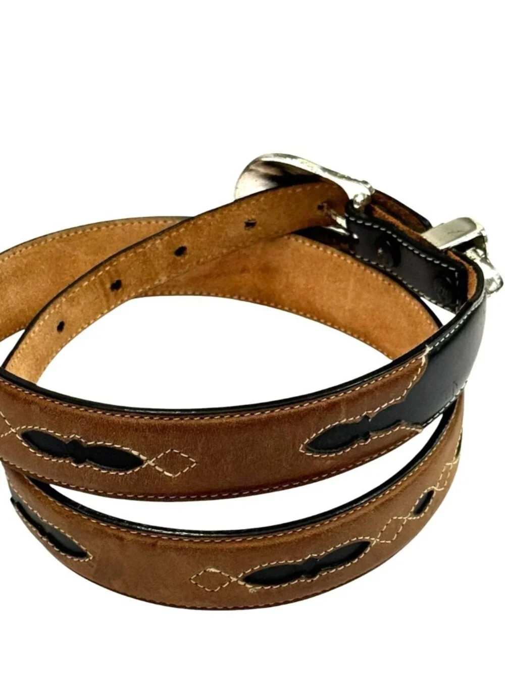 Justin Men's Western Belt Black Brown Leather Silver Toned Buckle Size 34